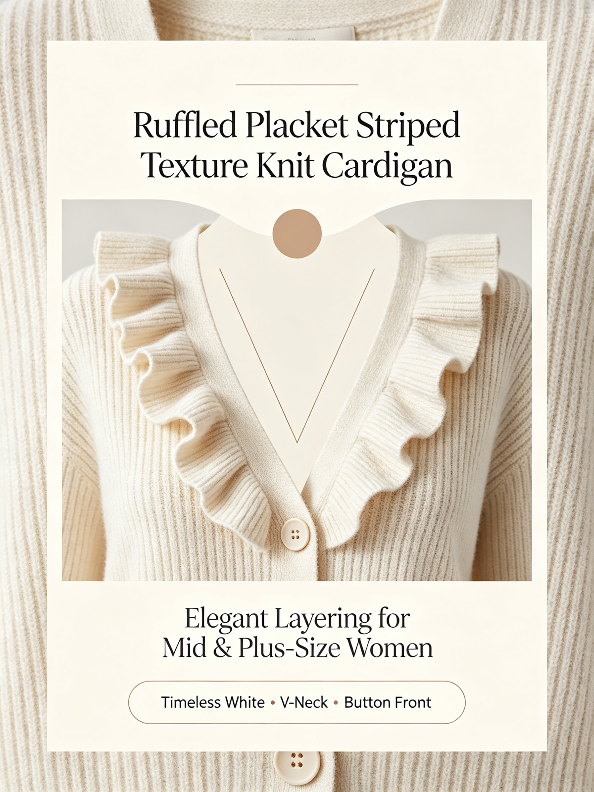 BloomChic: Ruffled Placket Striped Texture Knit Cardigan – Elegant V-Neck Cardigan for Mid & Plus-Size Women