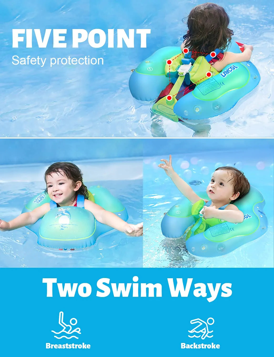 Baby Smart Swim Trainer Safety Pool Float Ring with UV Canopy