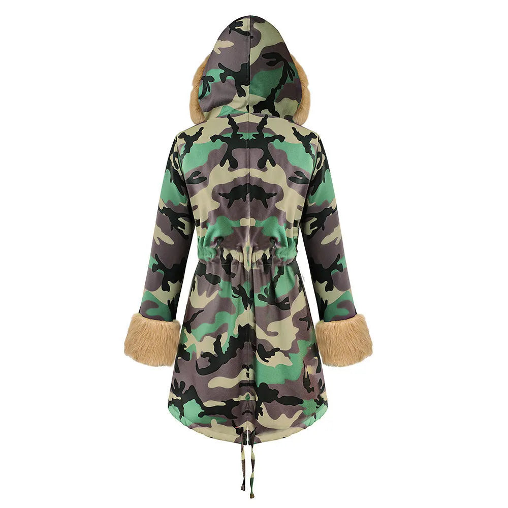 Womens Hooded Camouflage Warm Winter Coats Faux Fur Jacket Parka Overcoat