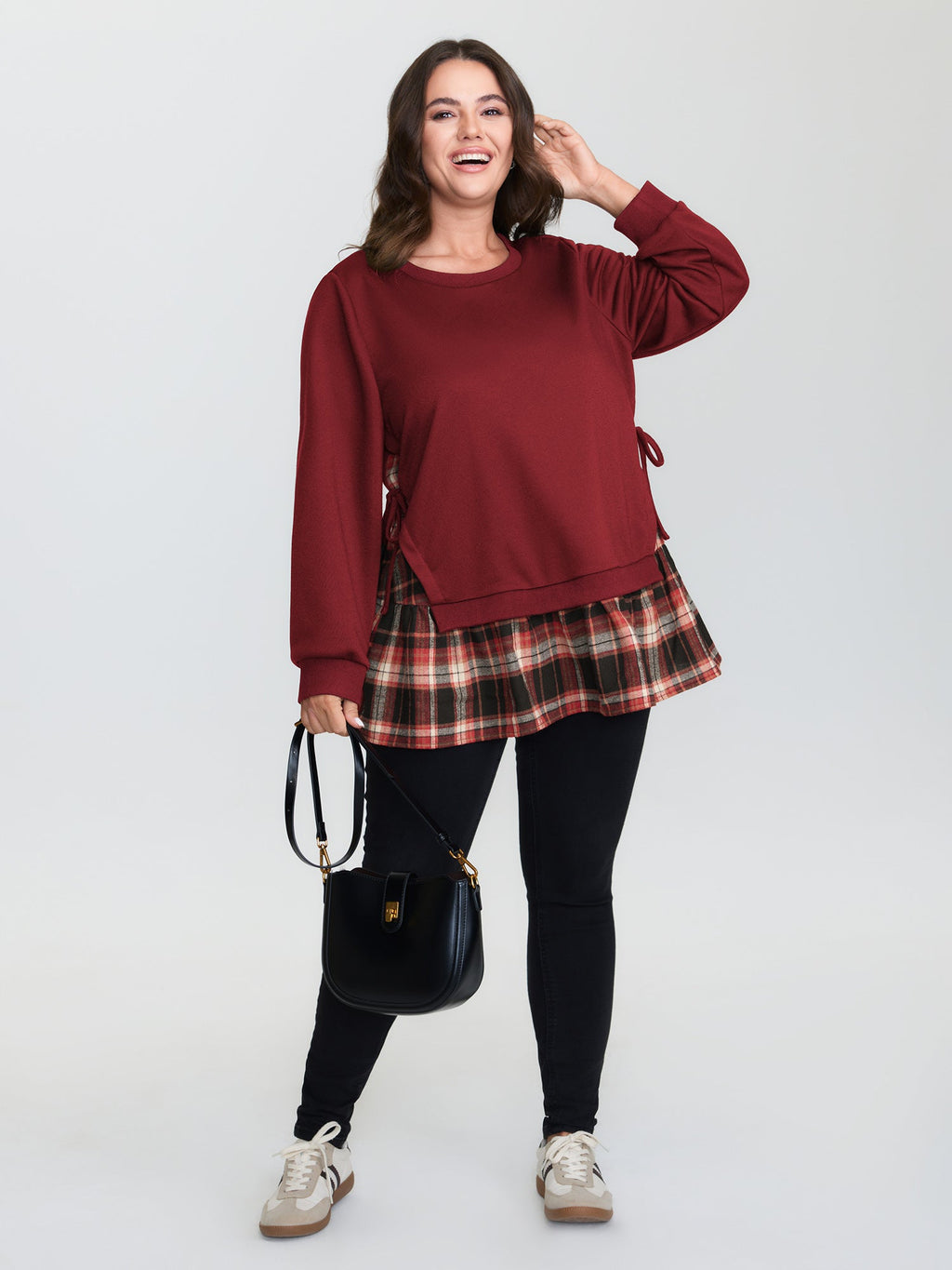 Plaid Pattern Layered Stretchy Sweatshirt
