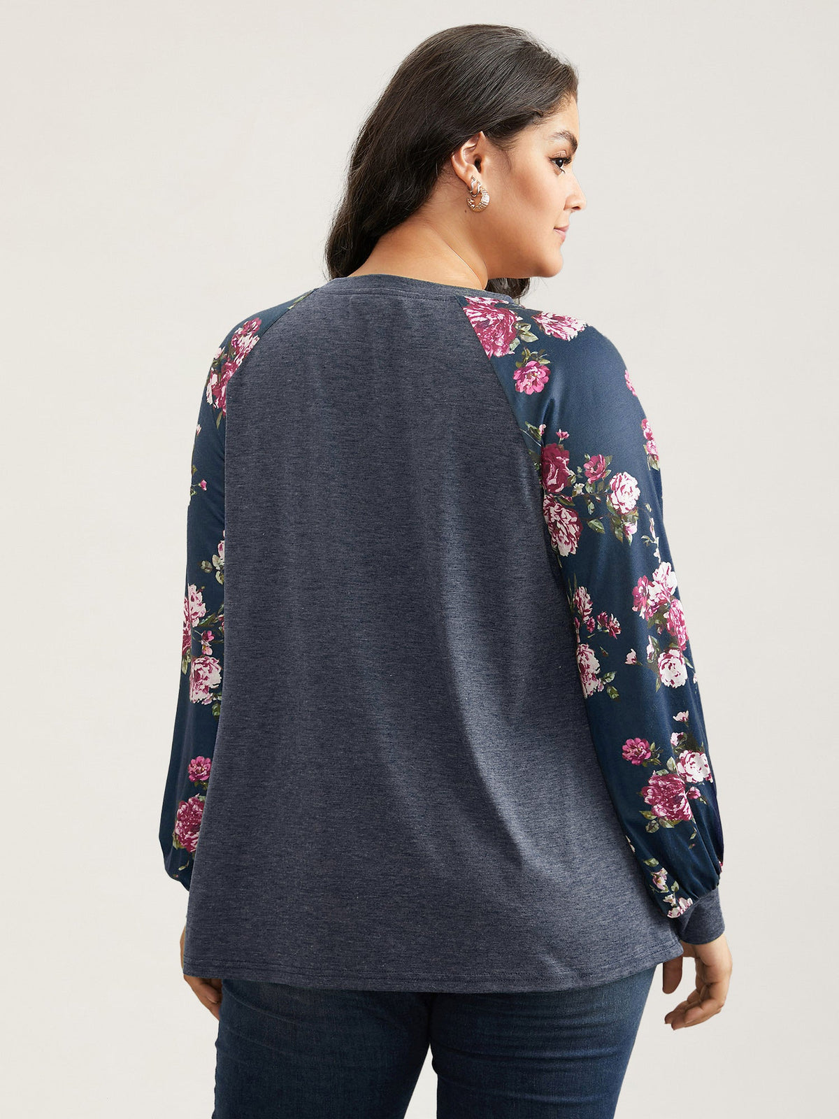 Floral Patchwork Crew Neck Raglan Sleeve T-shirt