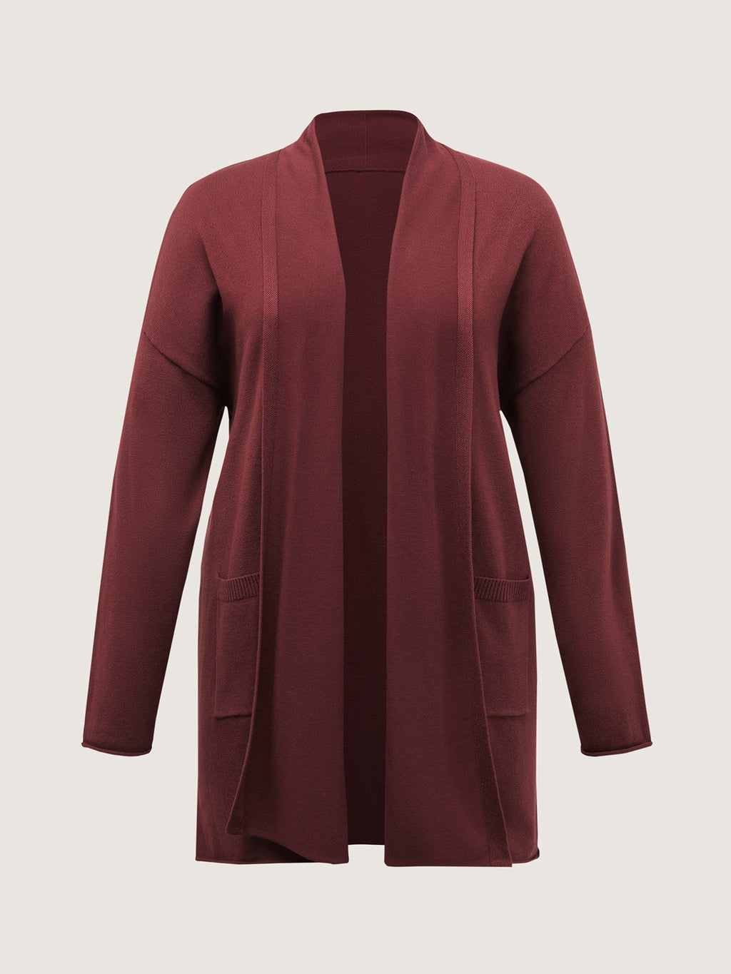 Supersoft Folded Collar Pocket Open-Front Knit Cardigan