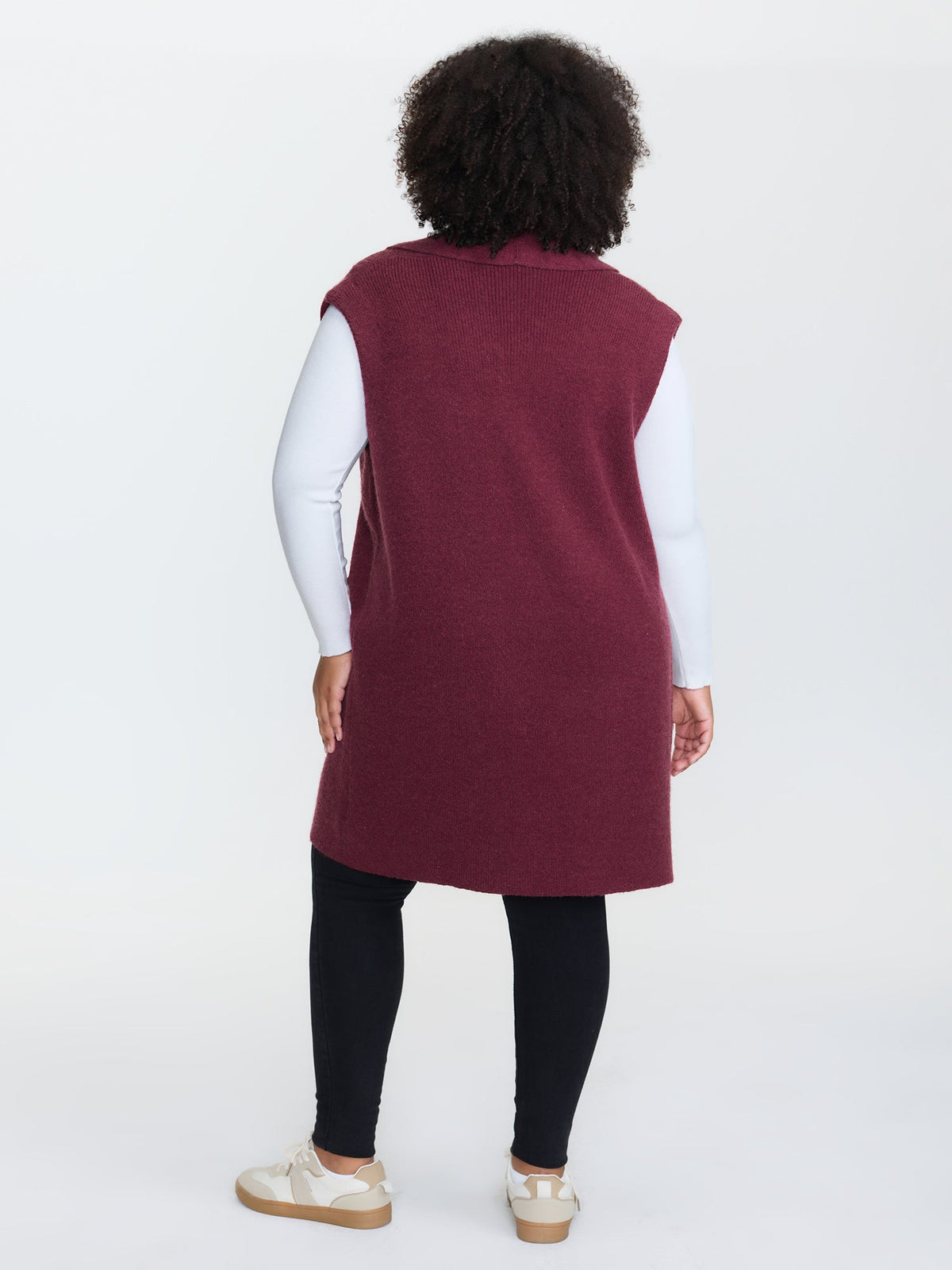 Folded Collar Open-Front Knit Cardigan