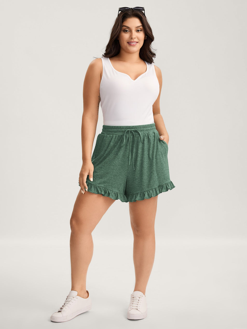 Supersoft Mixed Color Knit Drawstring Ruffled Shorts