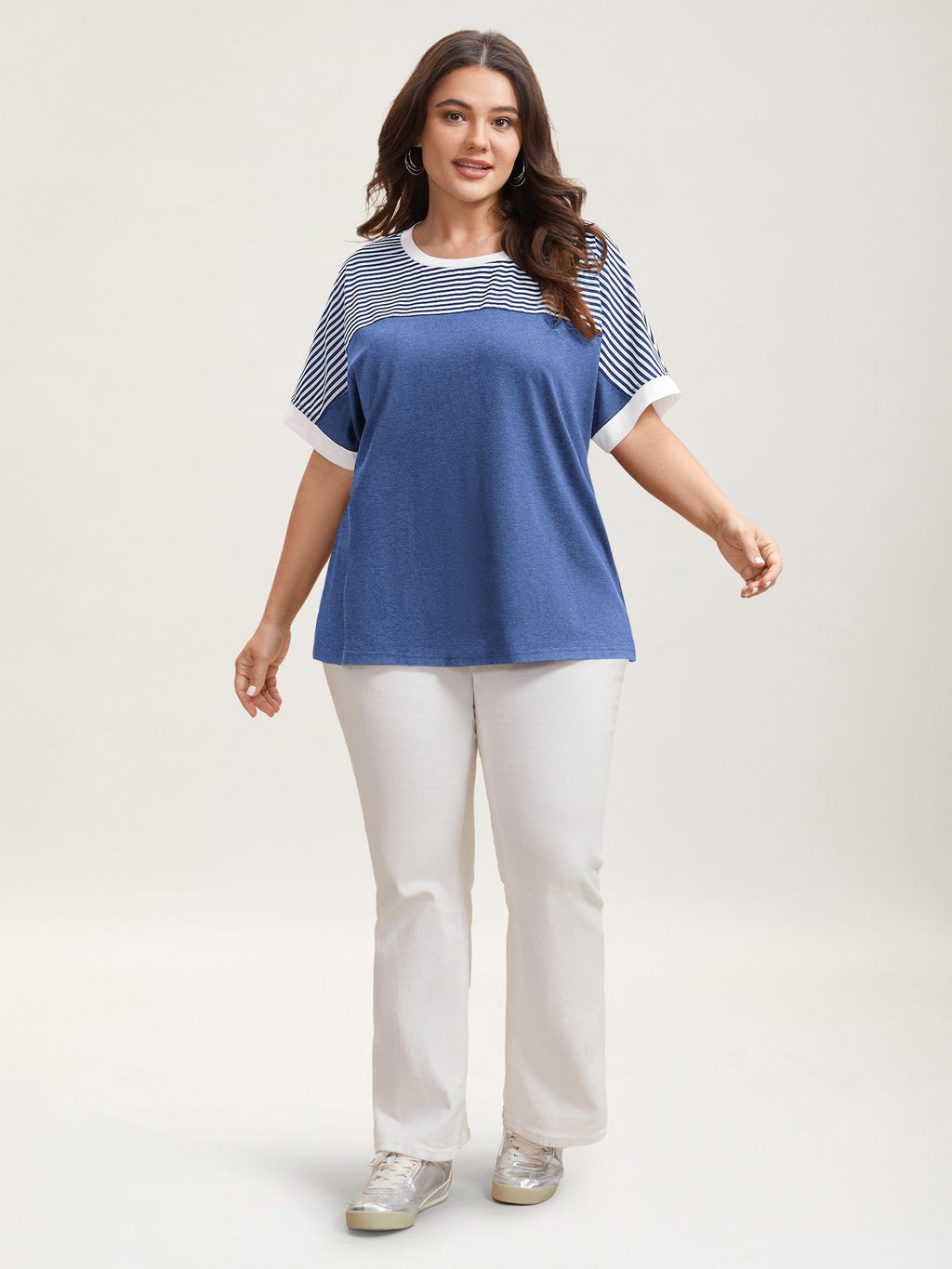 Solid and Striped Contrast Hem T-Shirt