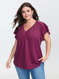 Stretchy Textured Flared Sleeve T-Shirt