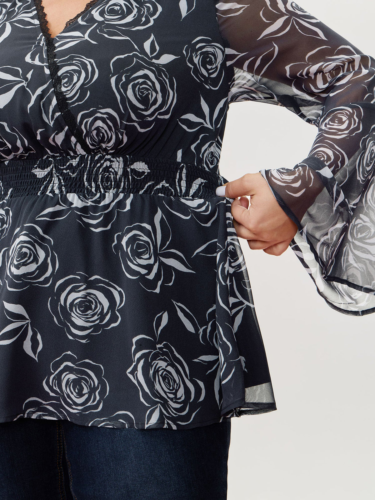 Rosy Romance Cinched Flared Blouse