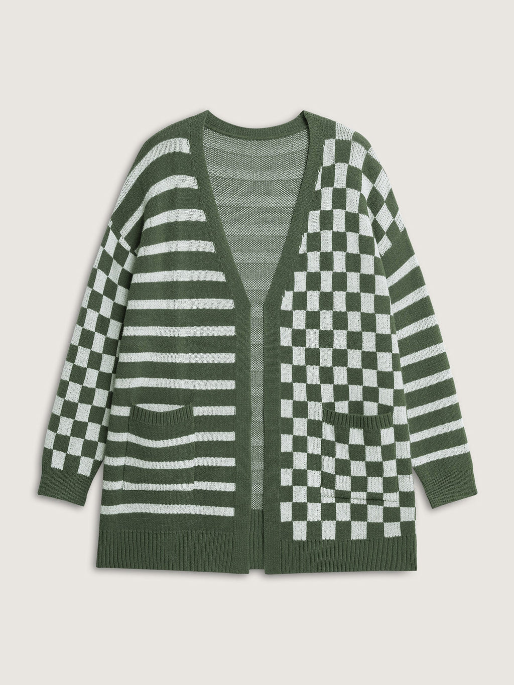 Supersoft Stripe Checkered Pockets Knit Cardigan