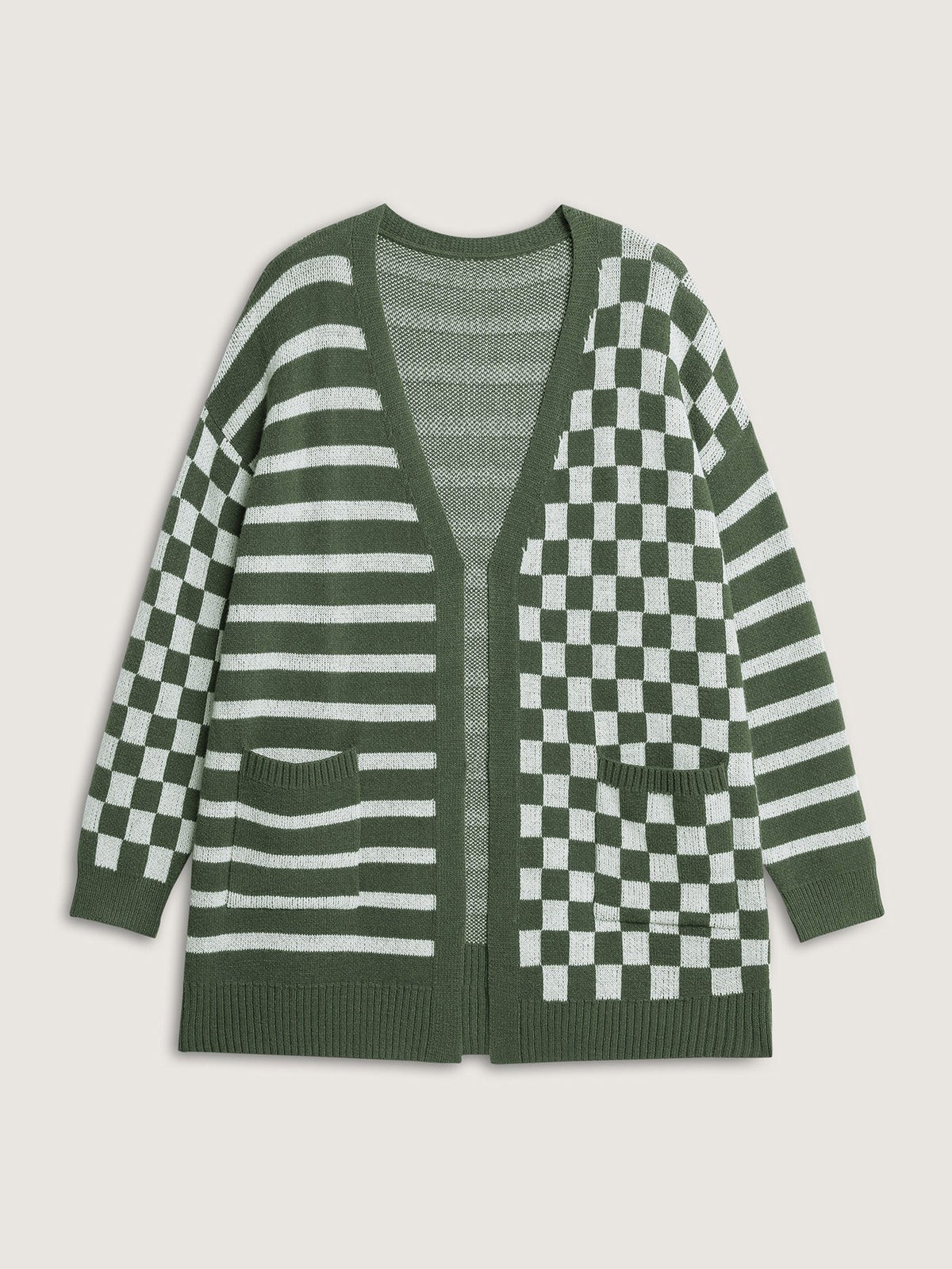 Supersoft Stripe Checkered Pockets Knit Cardigan
