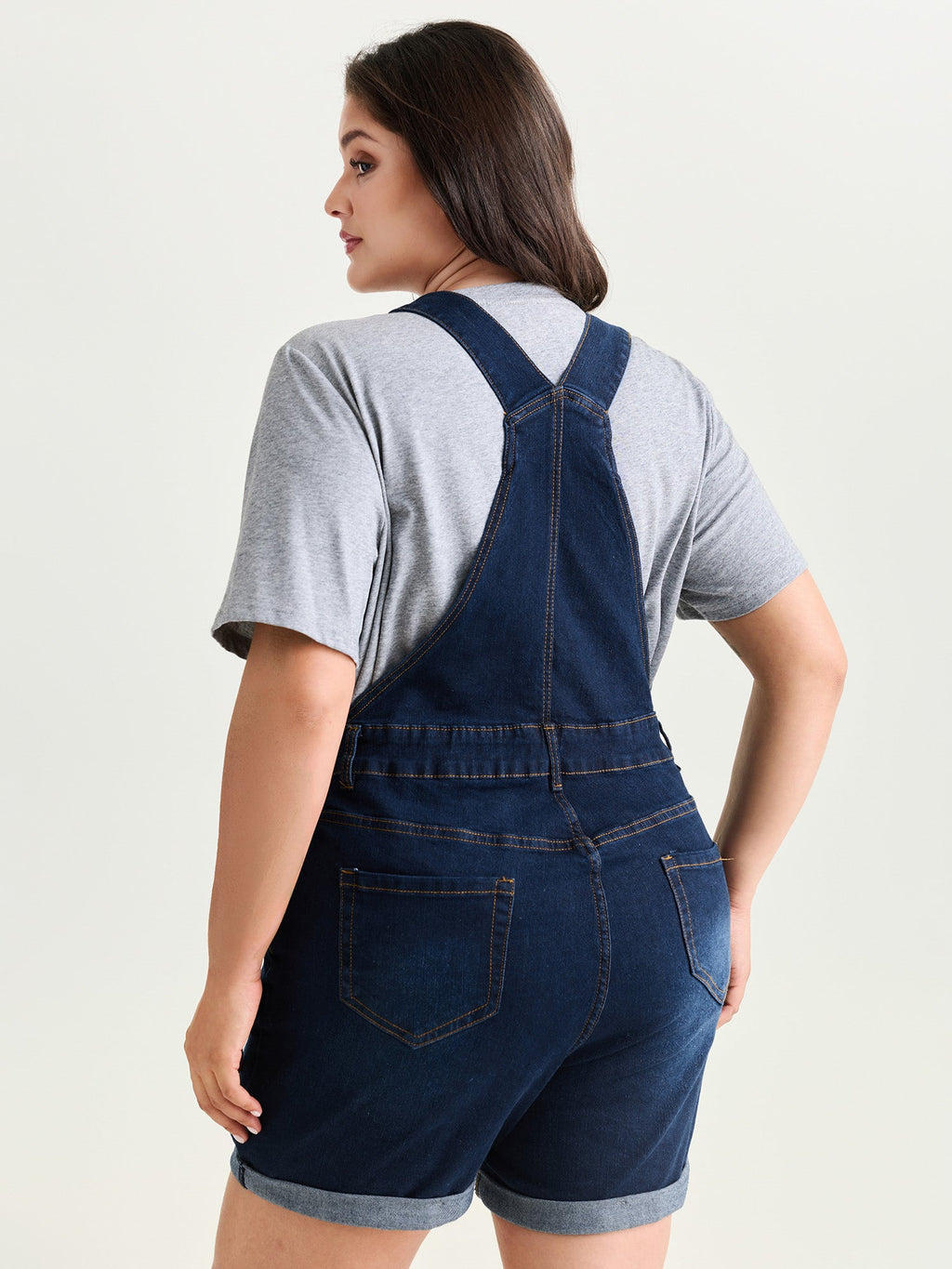 Stretchy Pockets Skinny-Fit Denim Overall Romper
