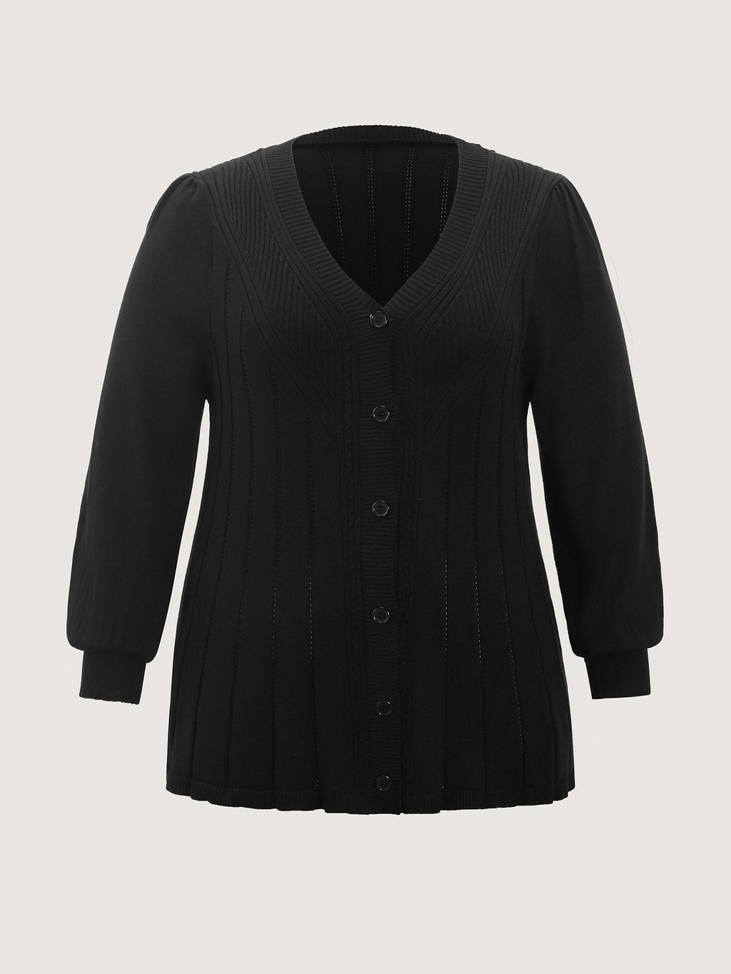 Textured A-Shaped Hem Lantern Sleeve Knit Cardigan