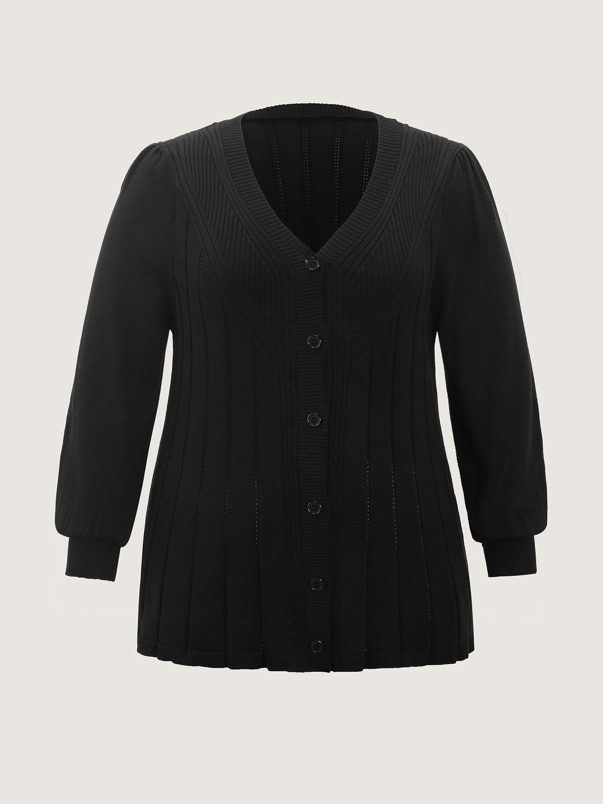 Textured A-Shaped Hem Lantern Sleeve Knit Cardigan