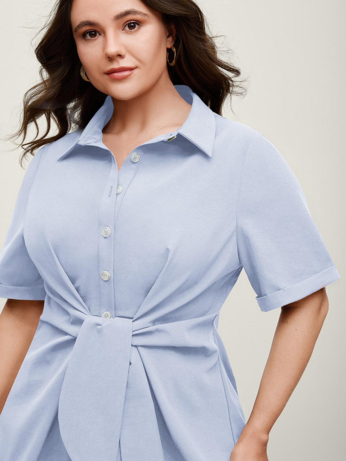 Knotted Front Asymmetrical Hem Blouse