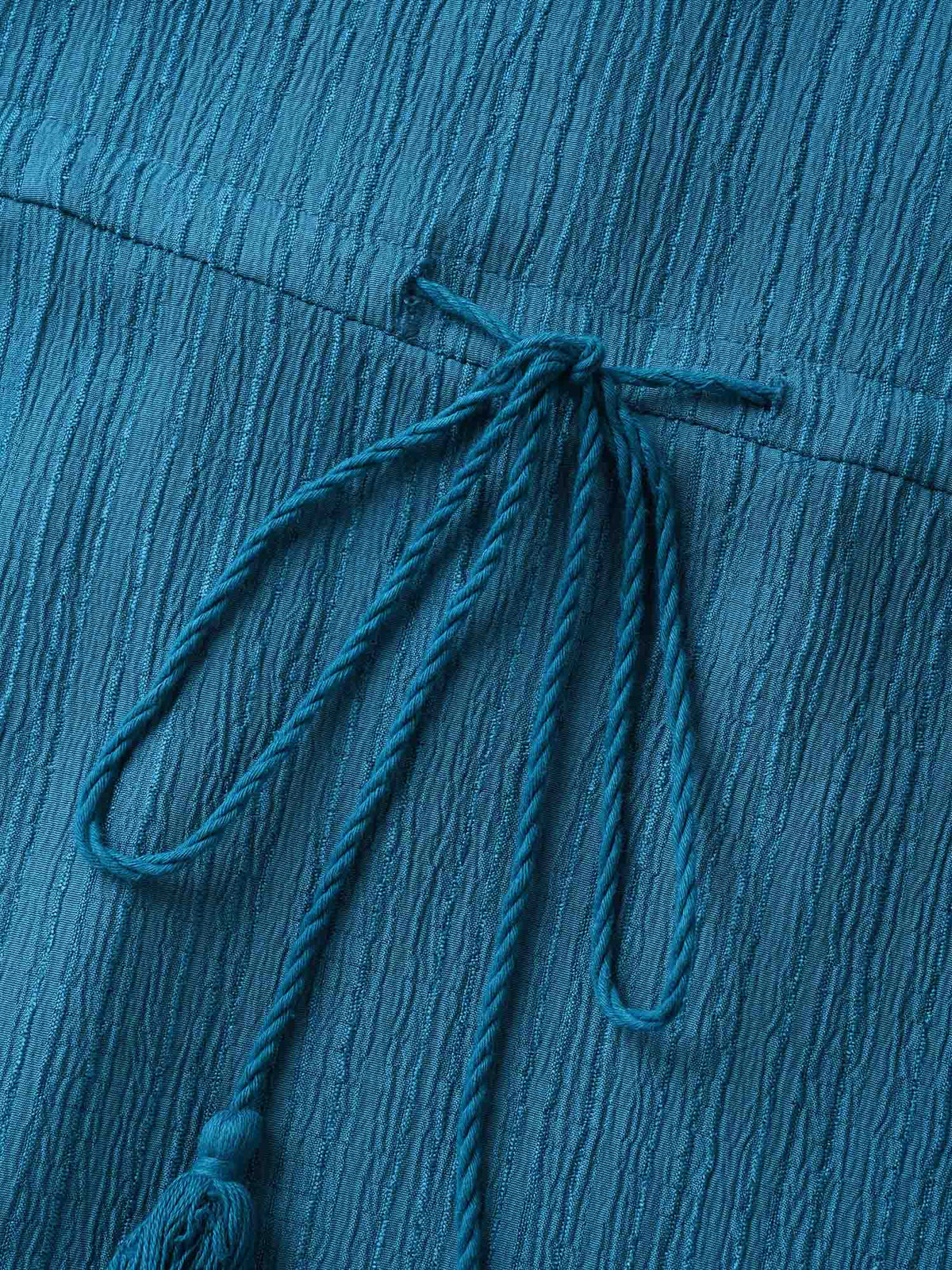 Texture Drawstring Tie Knot Tassels Dress