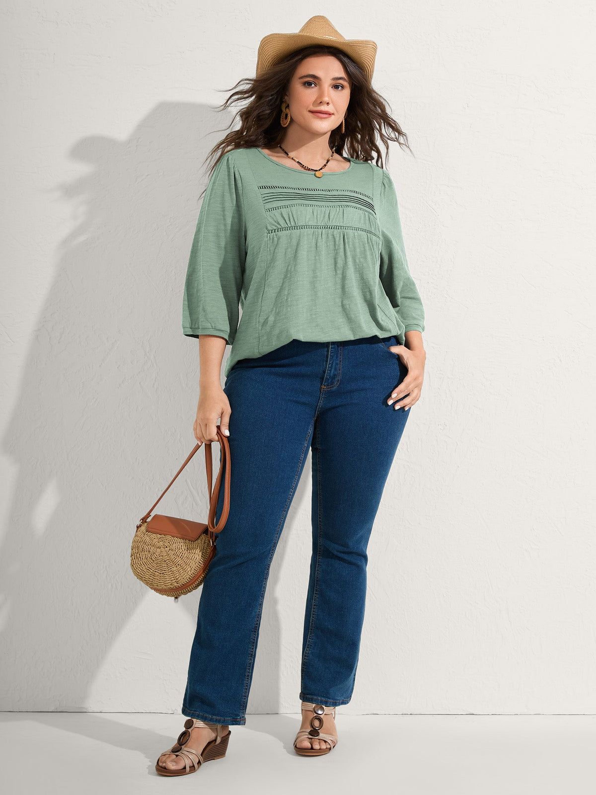 Cotton Lace Spliced Plain Knit Top