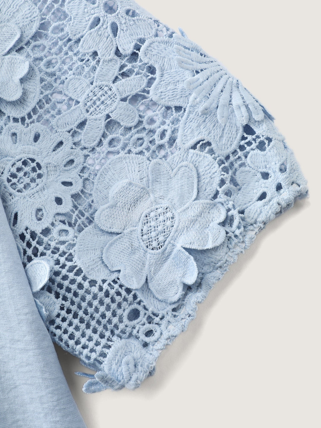 3D Floral Sleeve Spliced Flowy Blouse