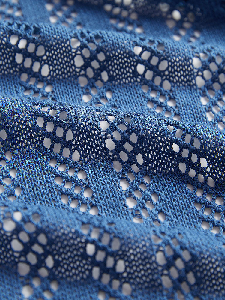 Geometric Eyelet Patched Pocket Elastic Cuffs Cardigan