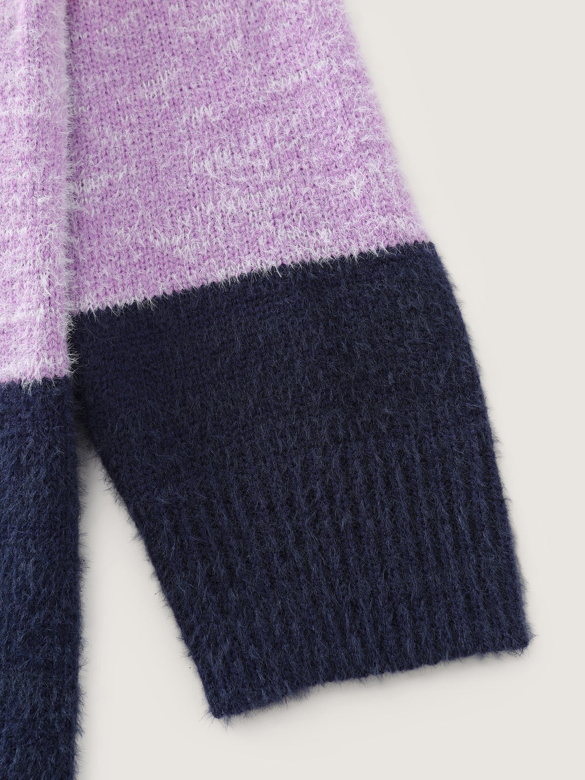 Furry Textured Colorblock Knit Cardigan