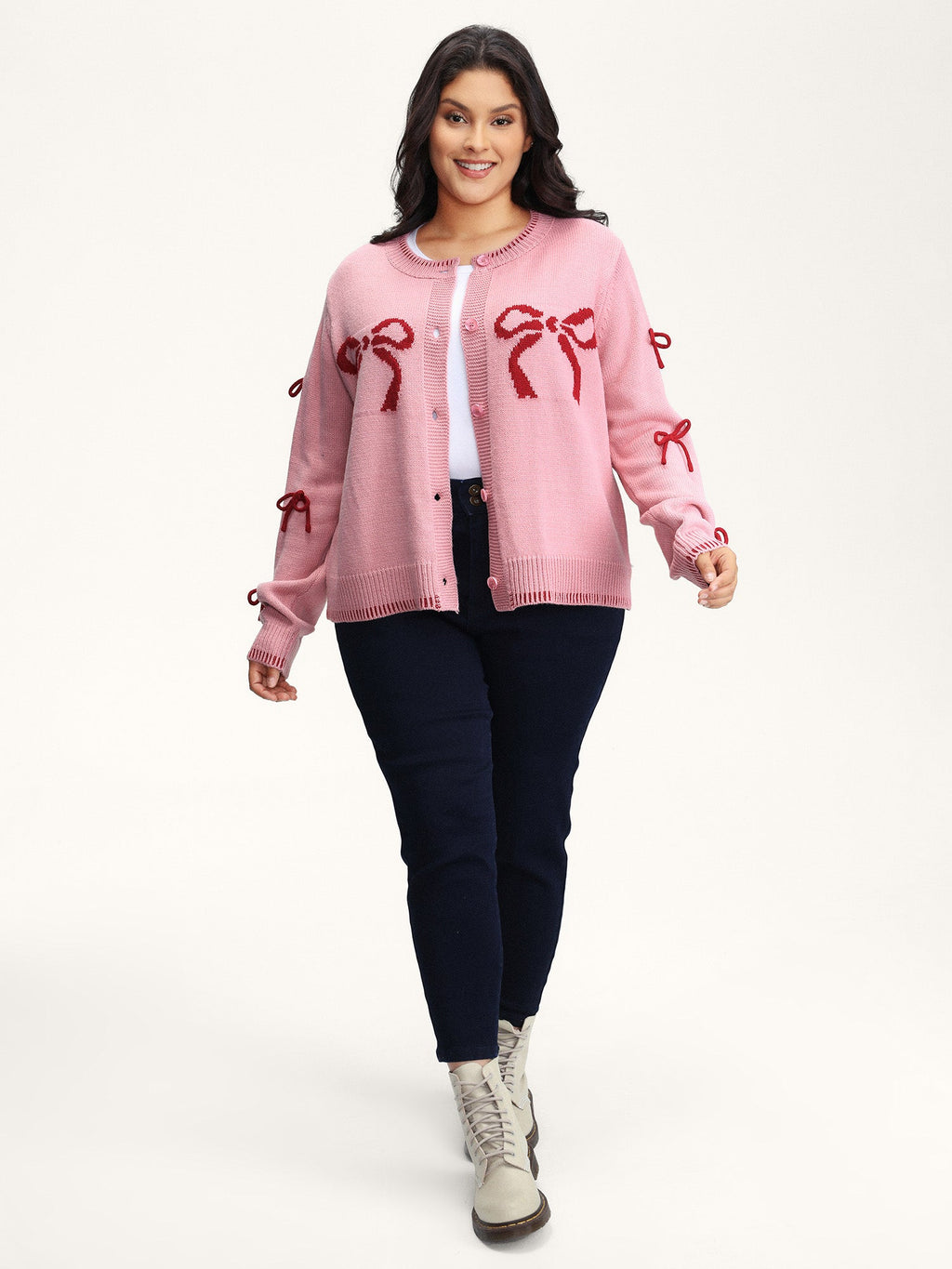 Bowknot Pattern Textured Knit Cardigan