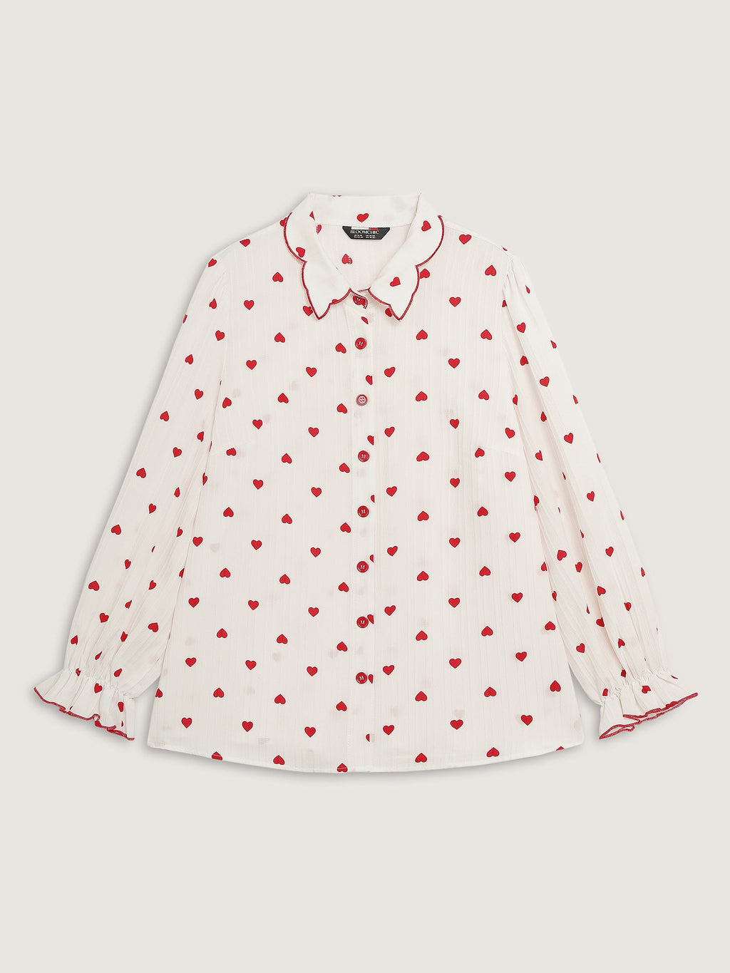 Textured Heart Embroidered Collar Blouse