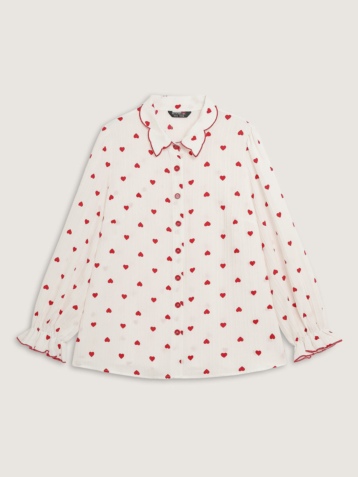 Textured Heart Embroidered Collar Blouse