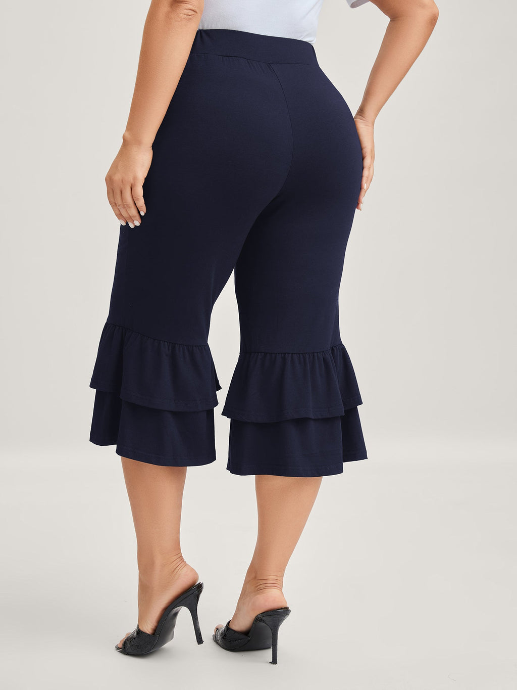 Layered Ruffled Flare Hem Capri Pants