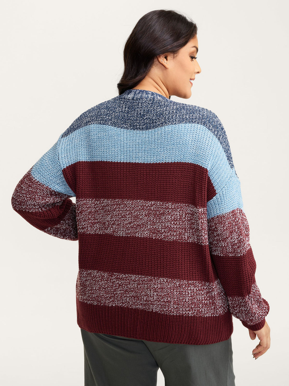 Colorblock Buttons V-Neck Knit Cardigan