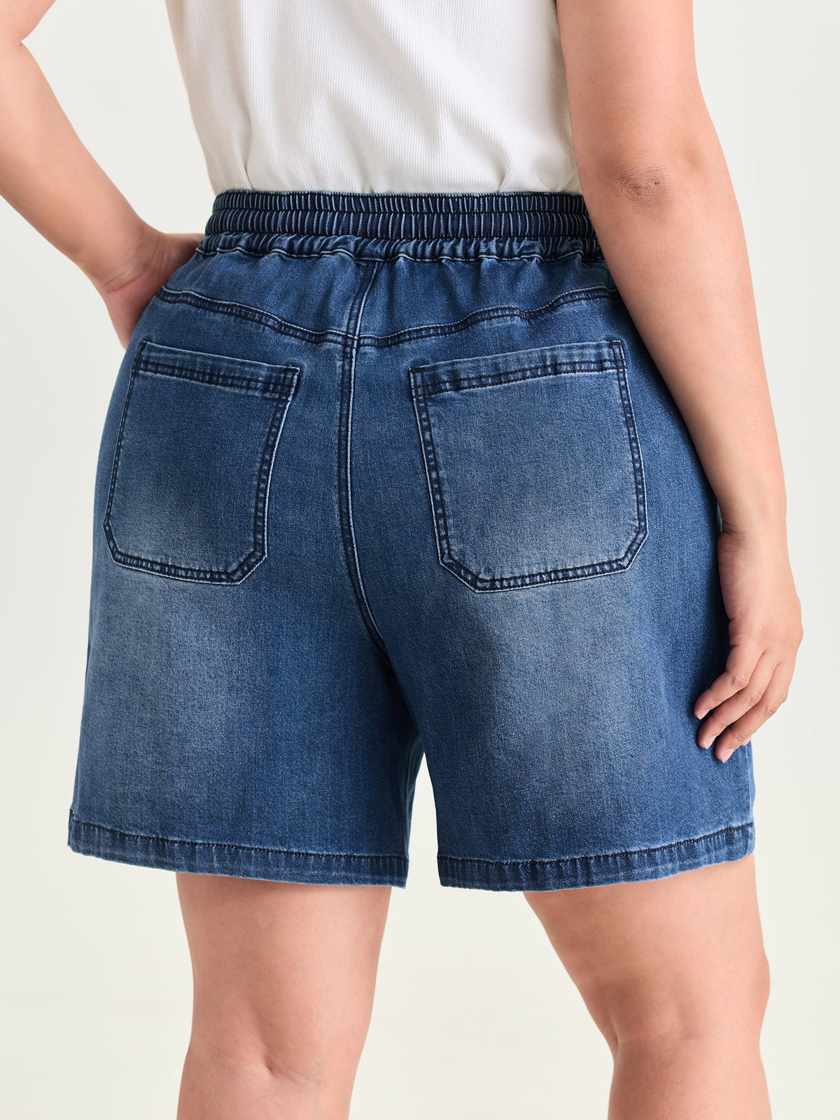Pull-On Elastic Waist Denim Shorts