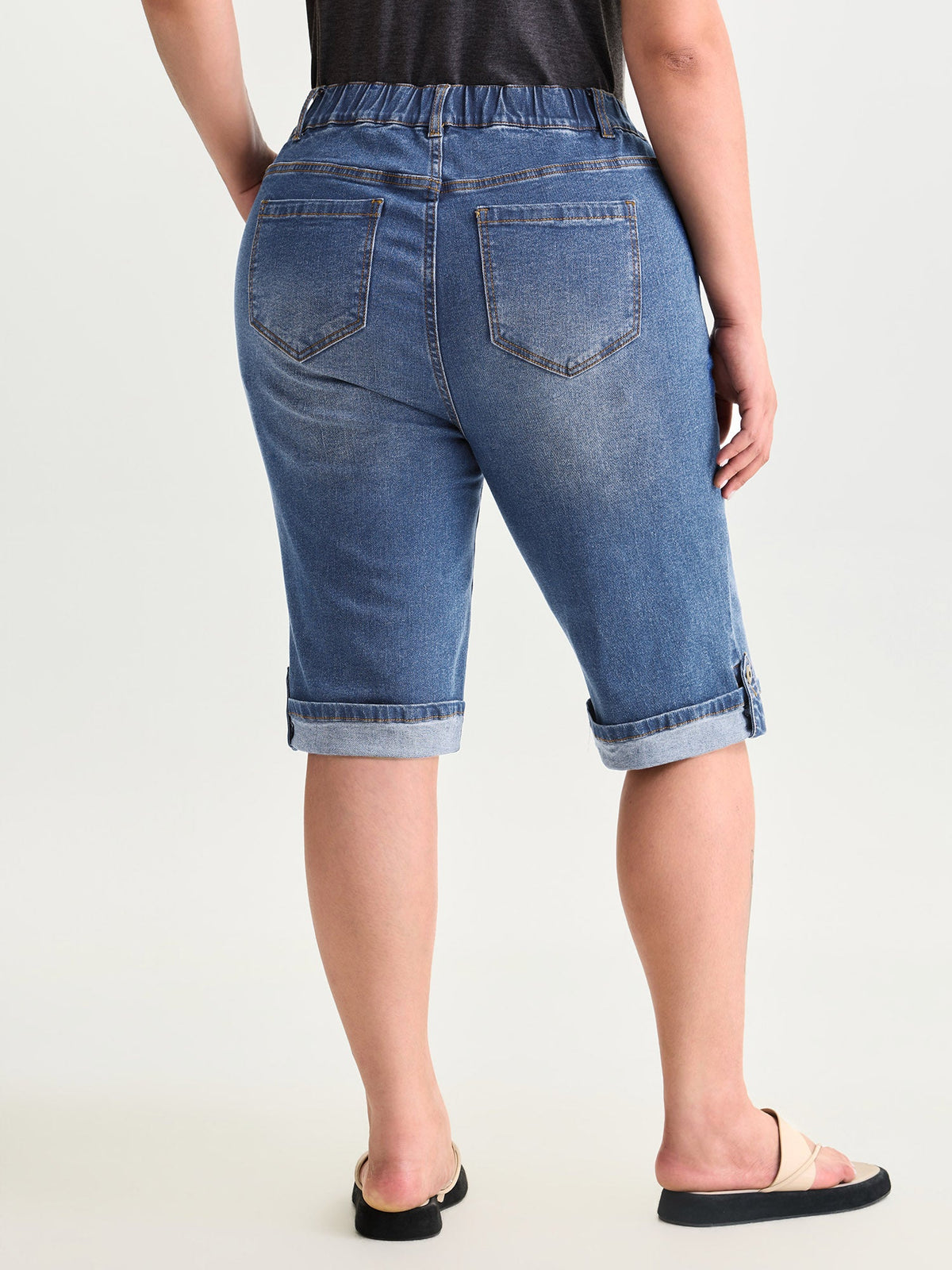 Pull-On Stretchy Denim Shorts
