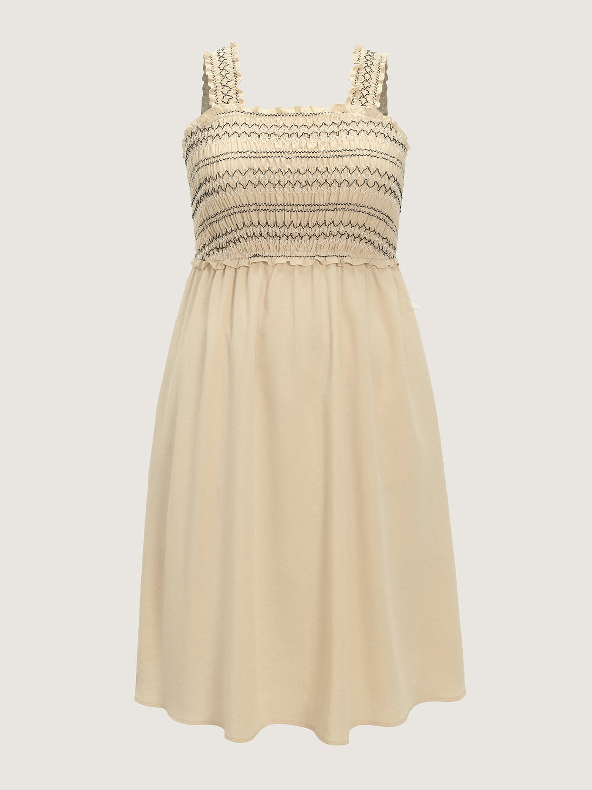 Color Contrast Shirred Easy-Fit Midi Dress