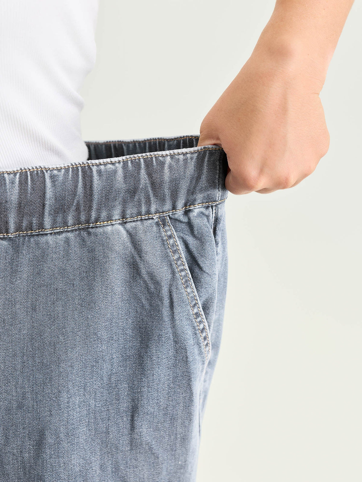 Elastic Drawstring Waistband Wide-Leg Jeans