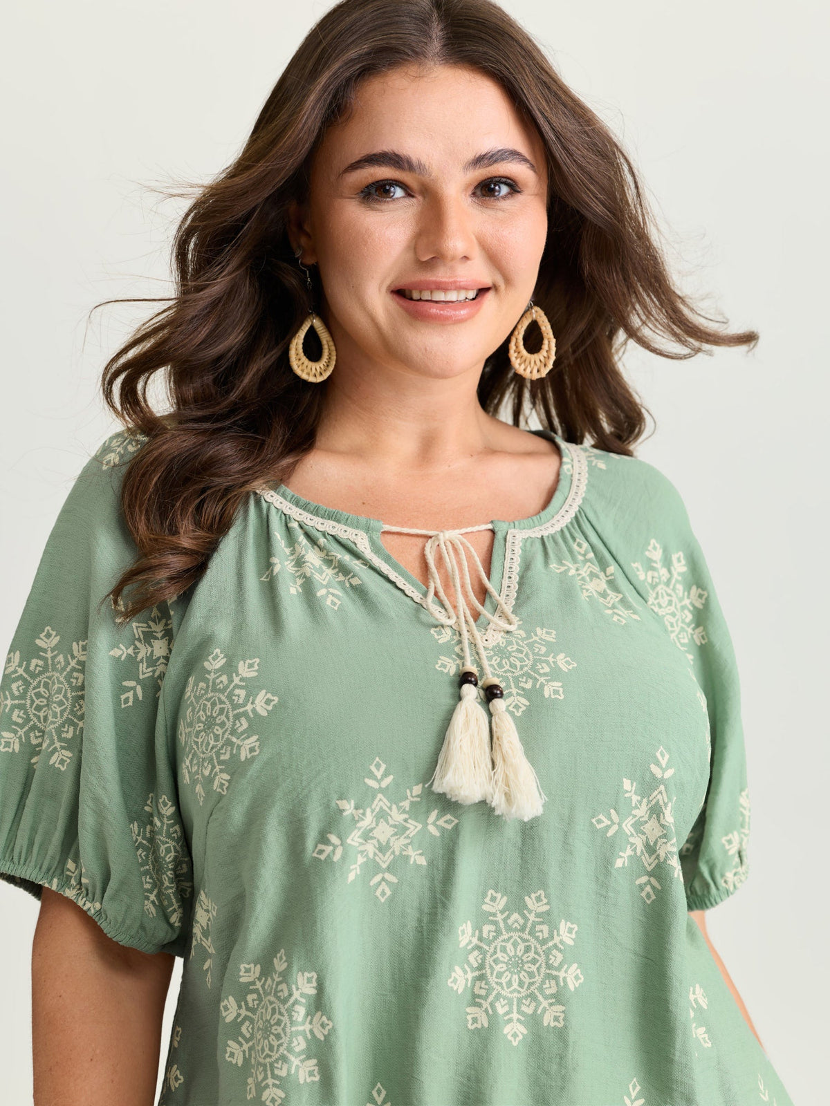 Boho Print Puffy Sleeve Blouse