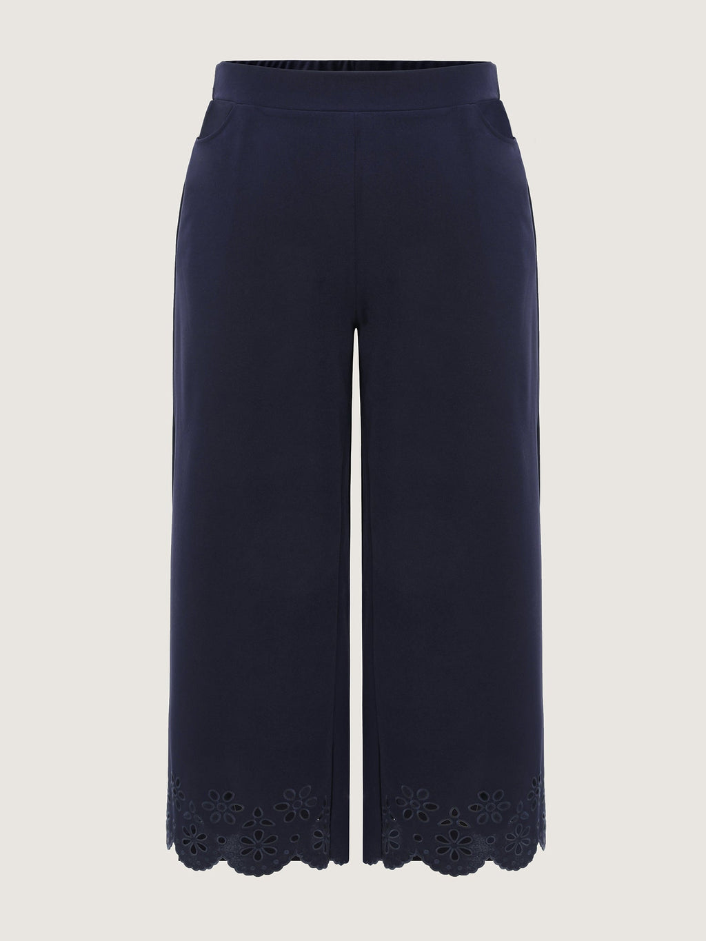 Cut-Out Embroidered Hem Plain Pants