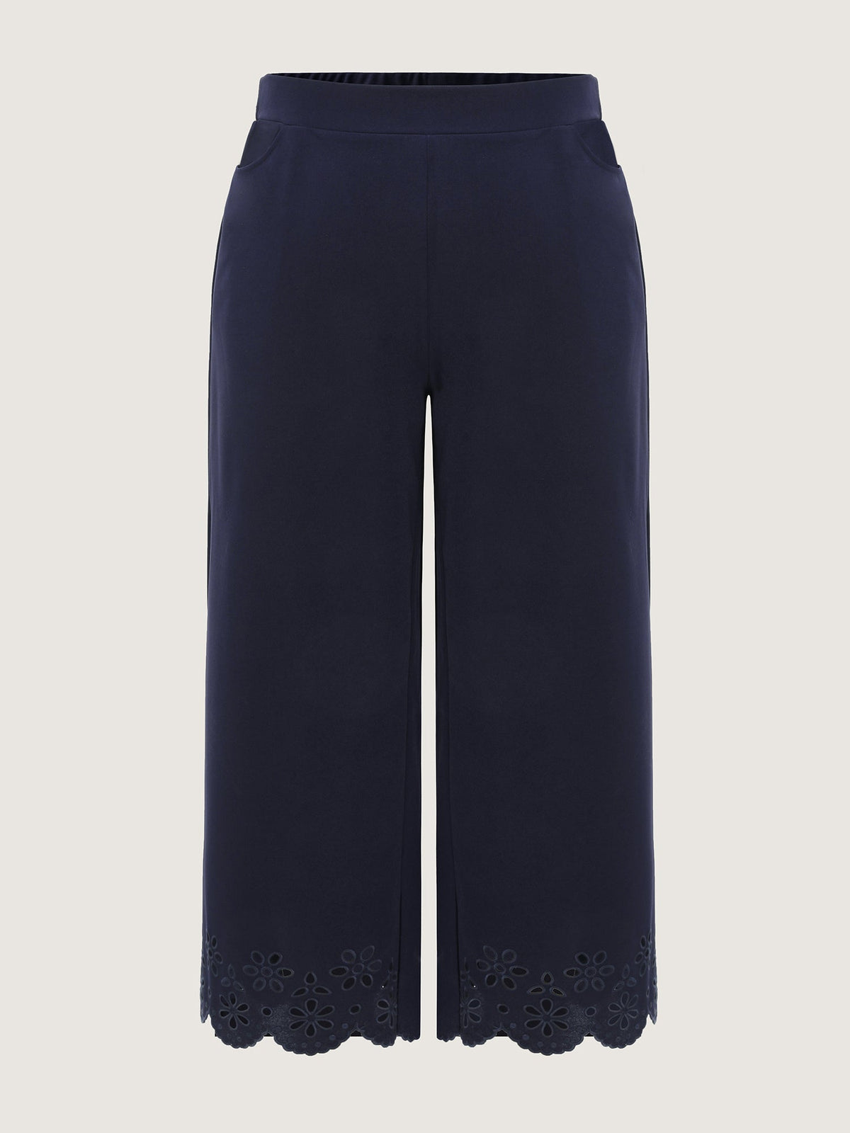 Cut-Out Embroidered Hem Plain Pants