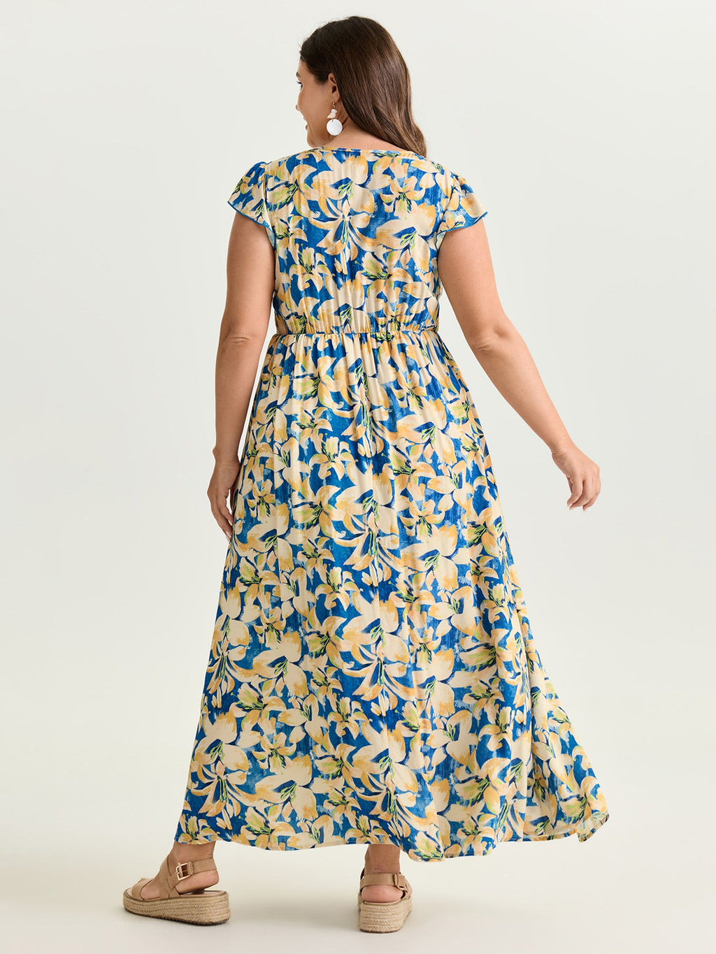 Floral Breeze Shirred V-Neck Maxi Dress