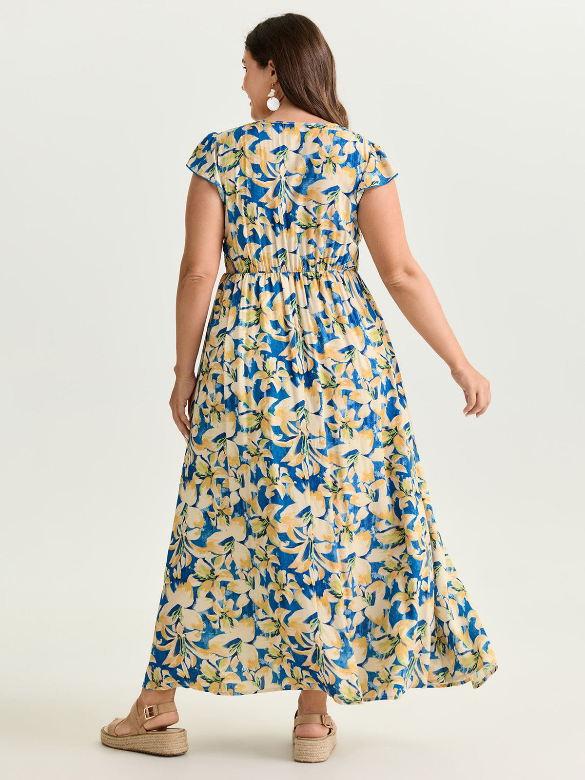 Floral Breeze Shirred V-Neck Maxi Dress