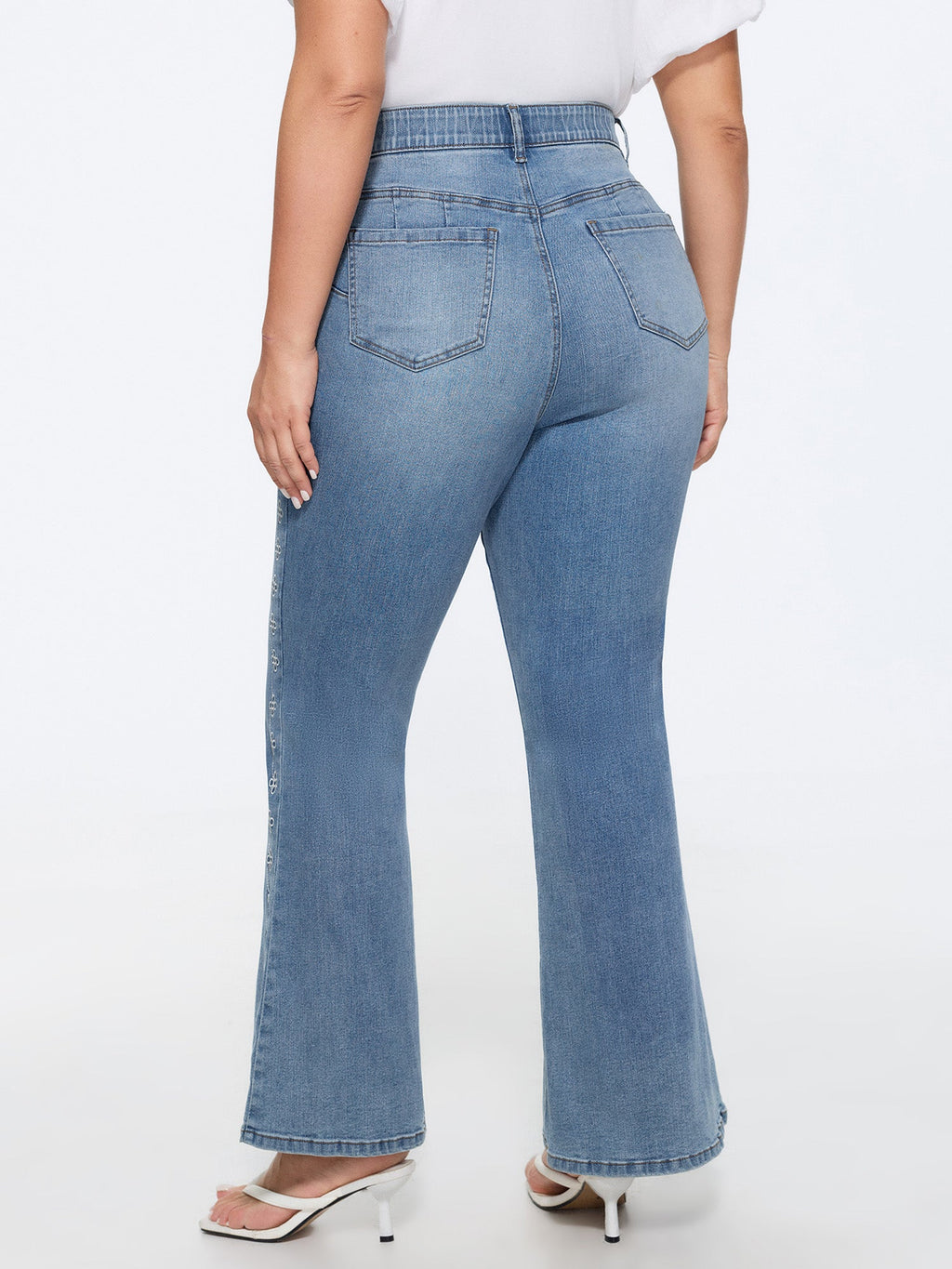 Stretchy Vintage Wash Floral Embroidery Bootcut Jeans