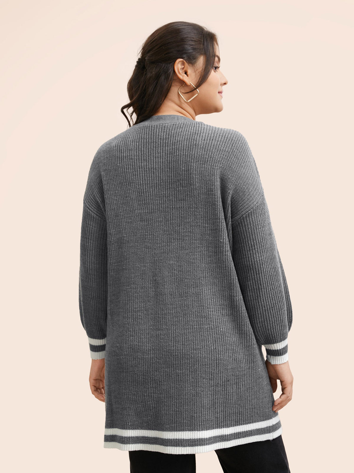 Texture Striped Patchwork Patched Pocket Cardigan