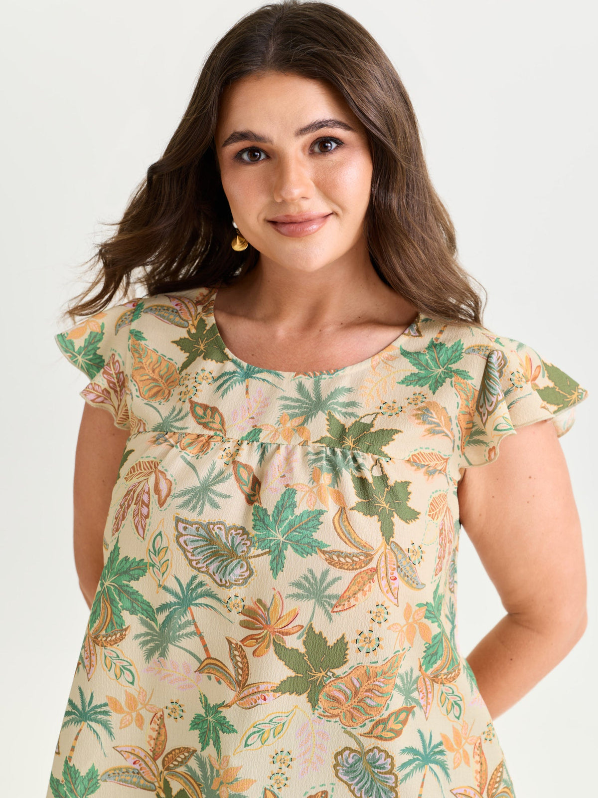 Bright Floral Texture Open-Back Blouse