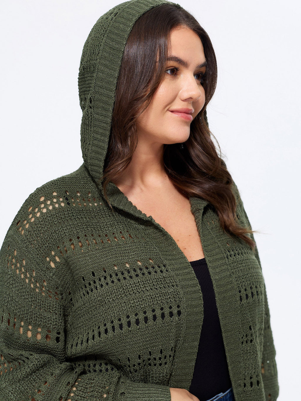 Hooded Open Front Cut Out Long Cardigan
