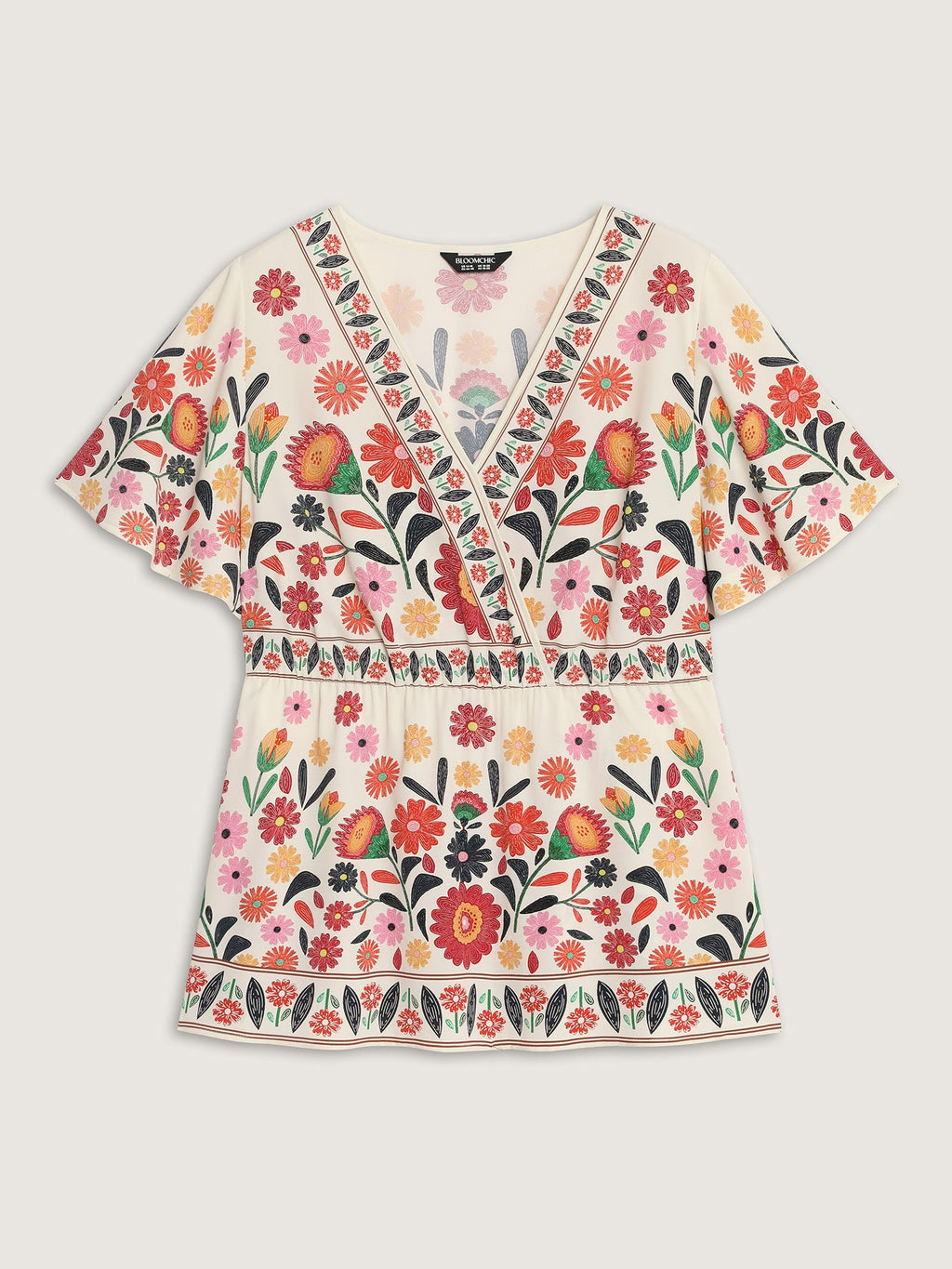 V Neck Colorful Floral Print Babydoll Blouse