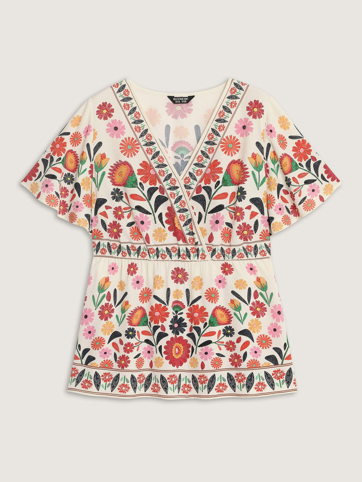 V Neck Colorful Floral Print Babydoll Blouse