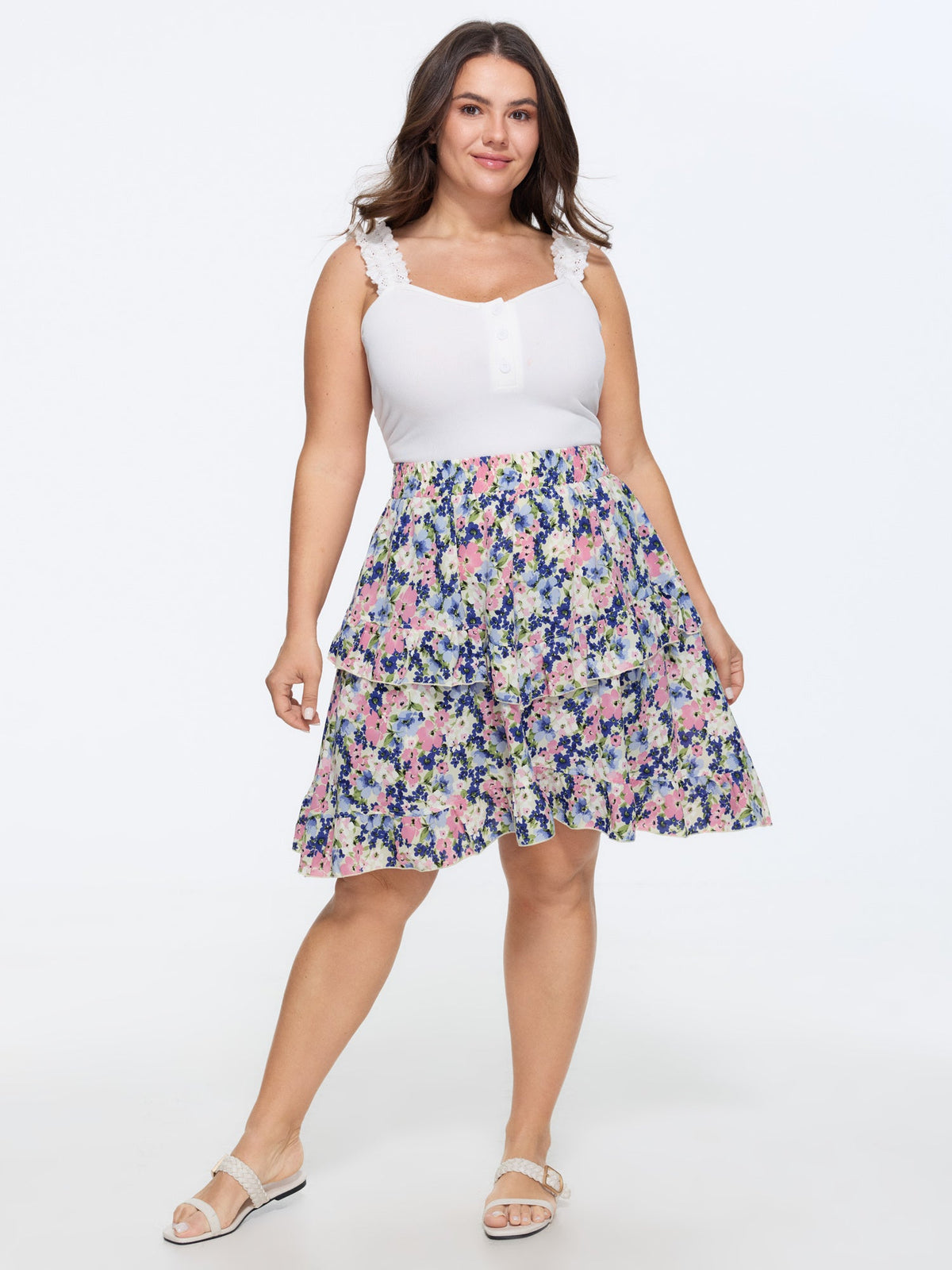 Floral Print Ruffled Edge Mini Skirt