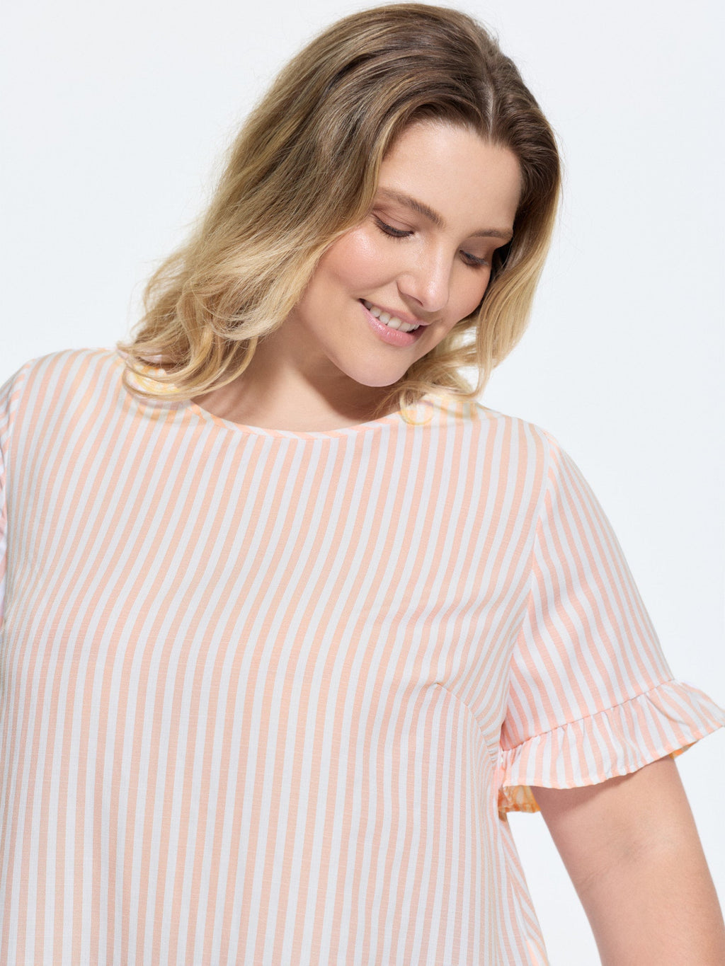 Striped Print Button Back Blouse
