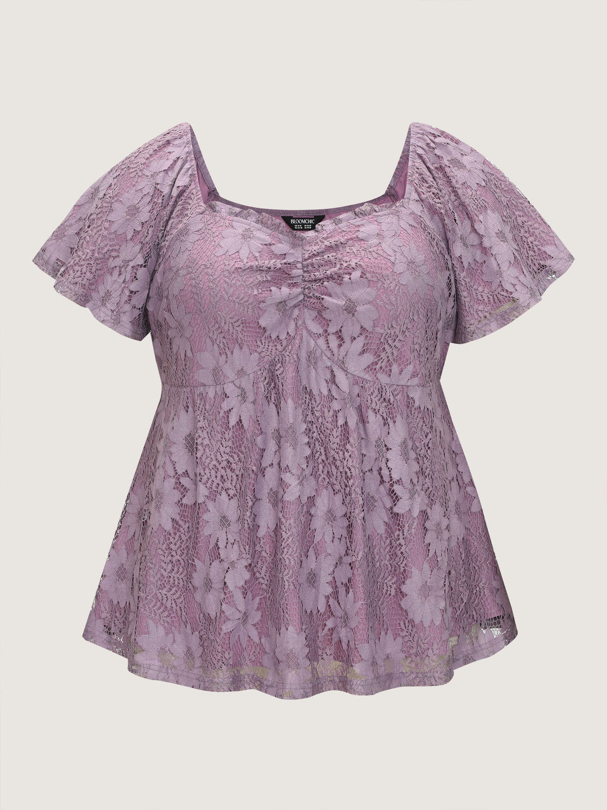 Floral Lace Ruched Fit And Flare Blouse