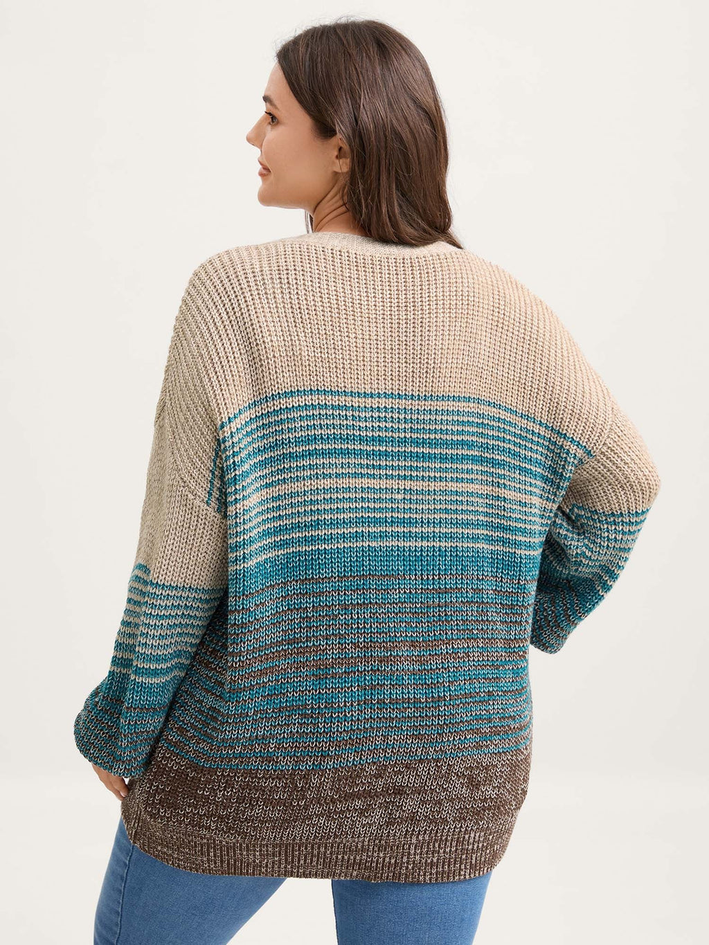 Colorful Stripes Button Pockets Knit Cardigan