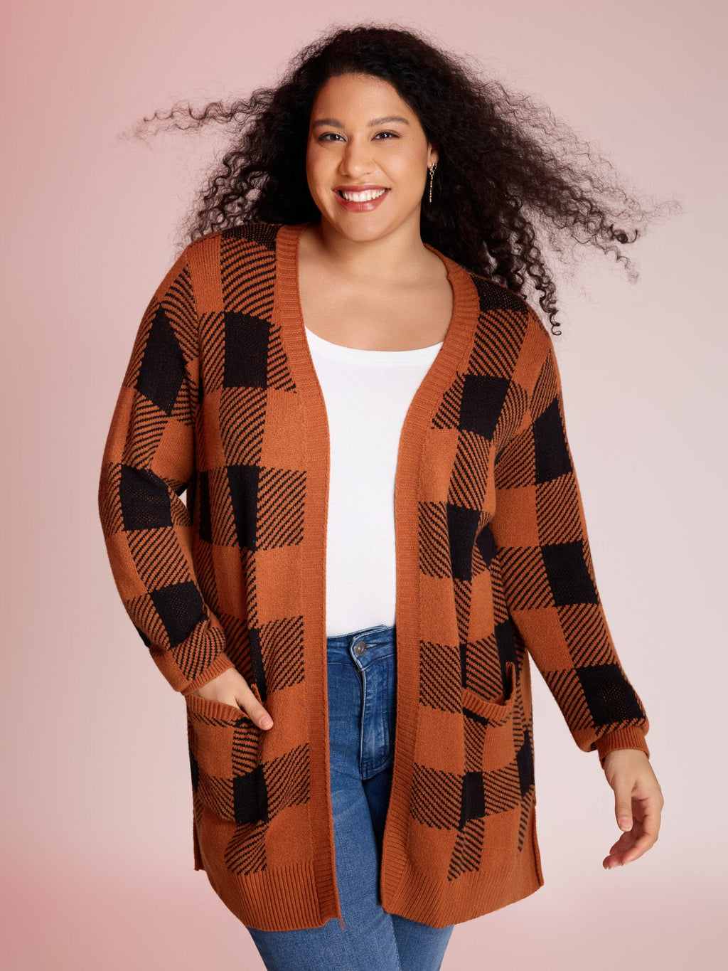 Supersoft Essentials Plaid Open Cardigan