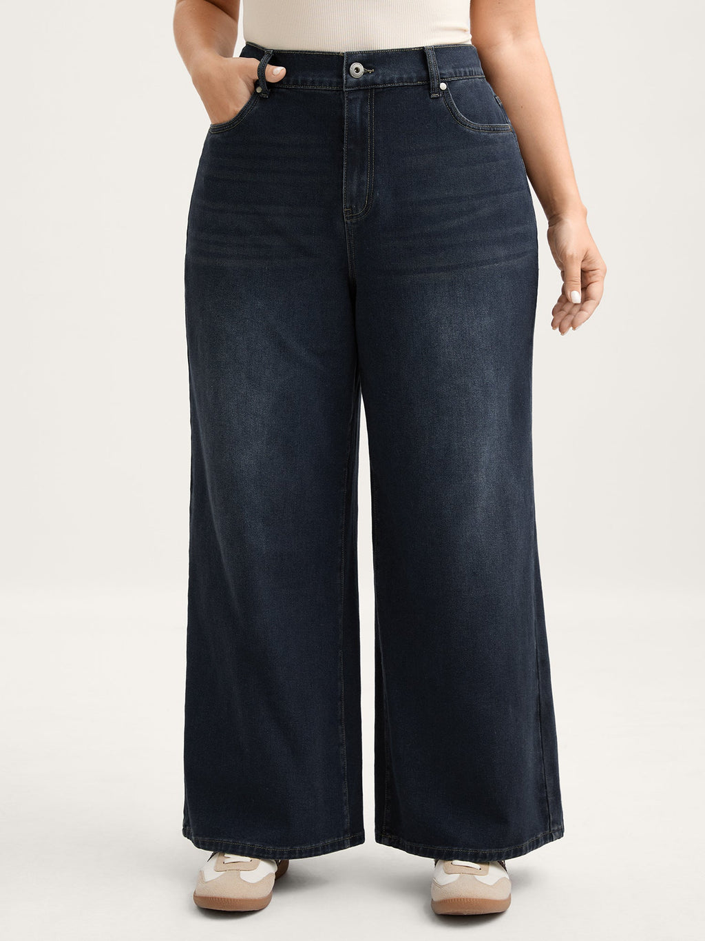 Pull-On Stretchy-Waist Wide-Leg Jeans