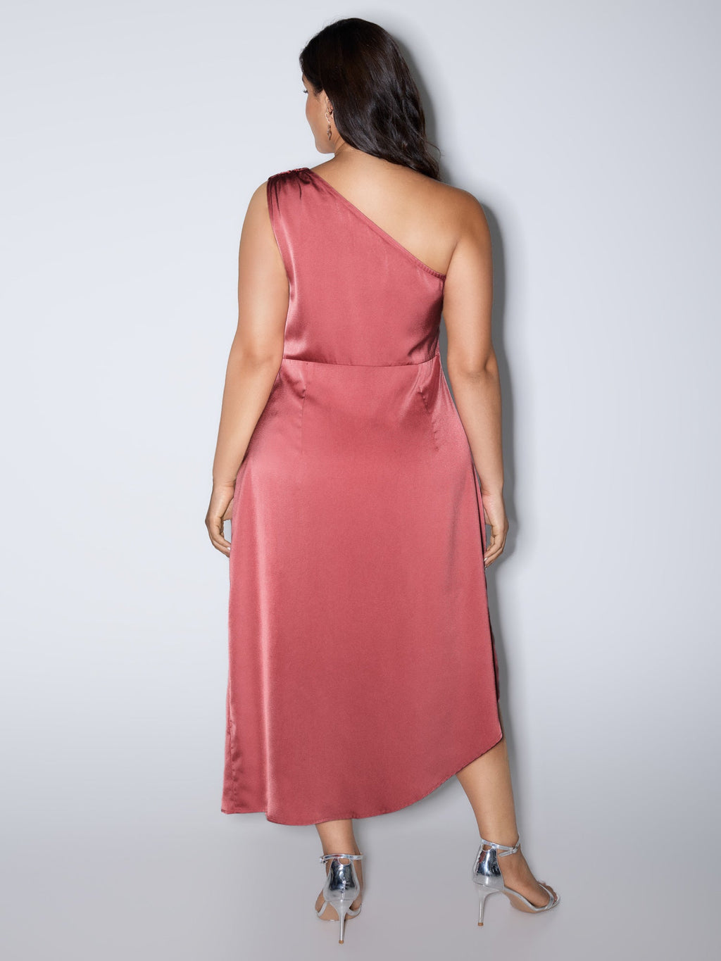 One-Shoulder Draped Asymmetrical Hem Midi Dress