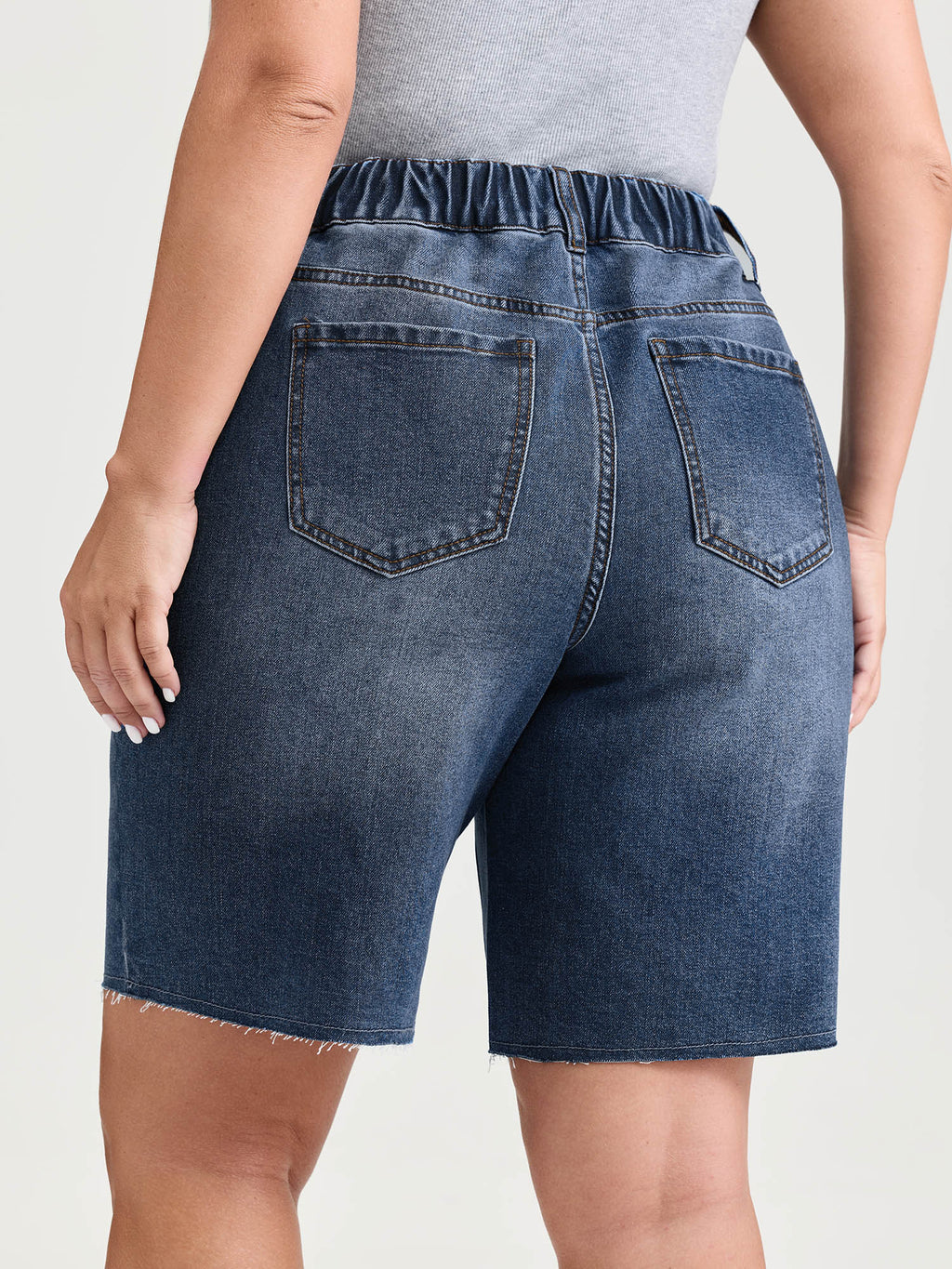 Mid-Rise Elastic Waist Skinny-Fit Denim Shorts